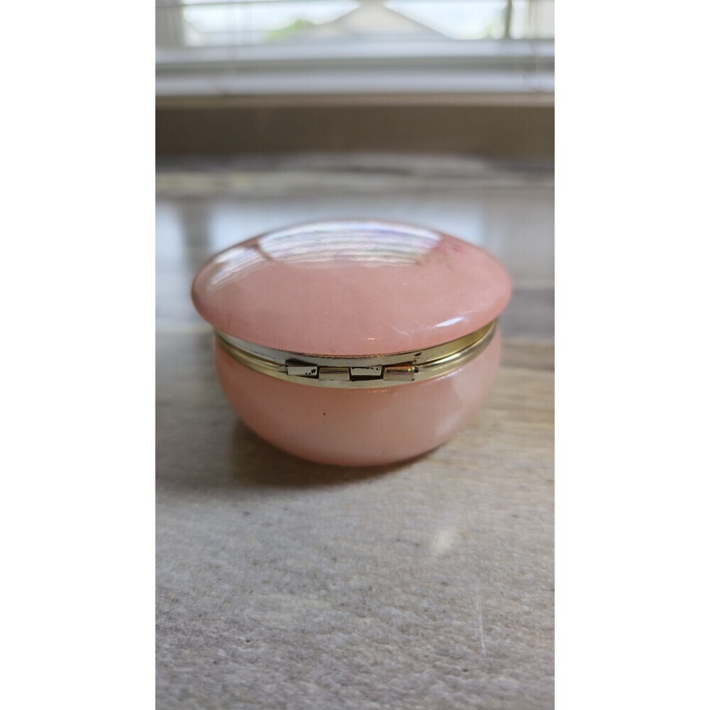 Vintage Genuine Italian Alabaster Hand Carved Pink Floral Trinket Jewelry Box - Picture 8 of 13